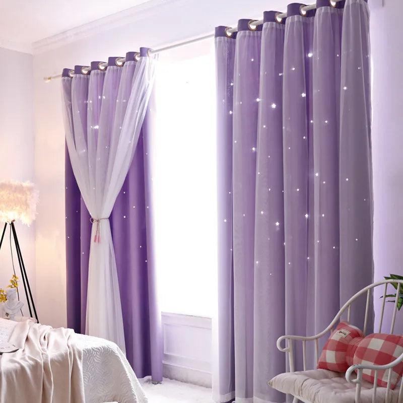 Double Layer Sheer Curtains with Hollow Stars