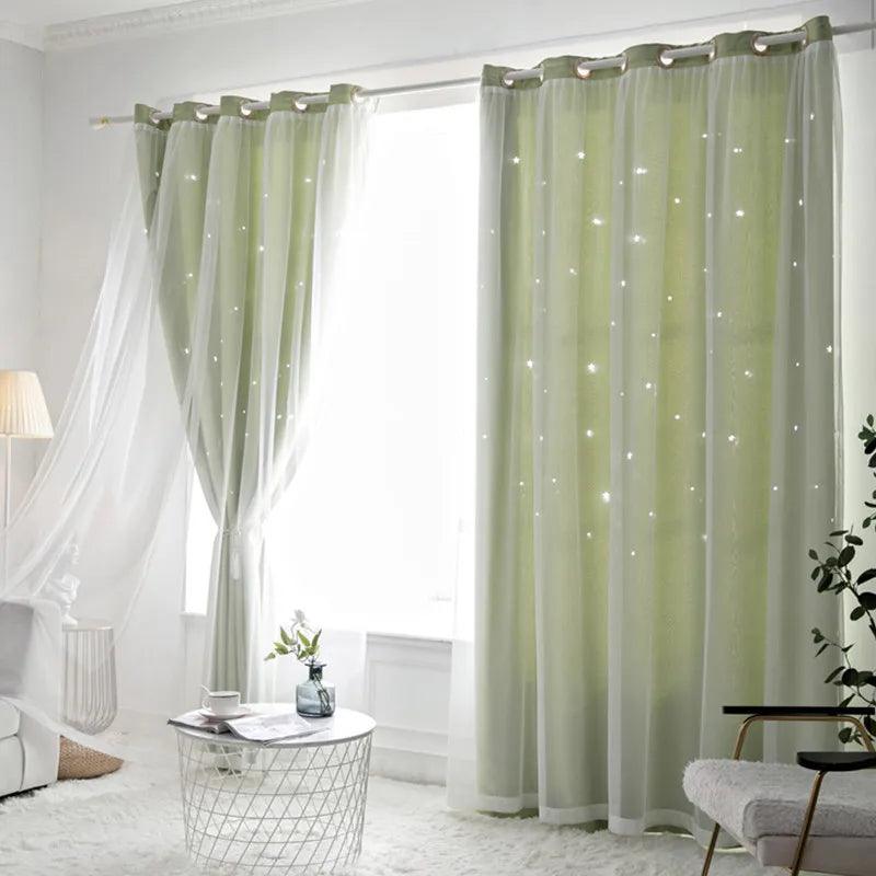 Double Layer Sheer Curtains with Hollow Stars