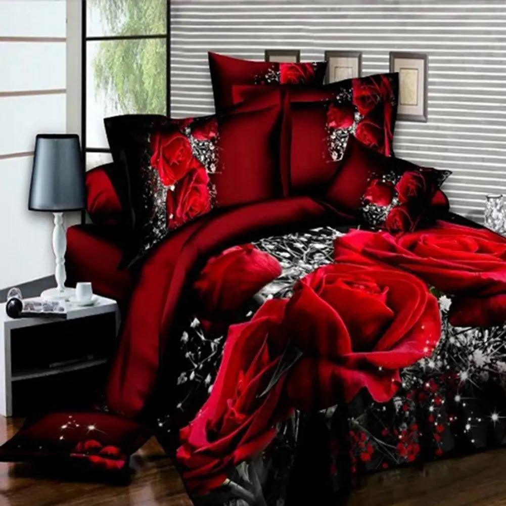 Romantic Elegance! Big Red Rose Floral Bedding Set