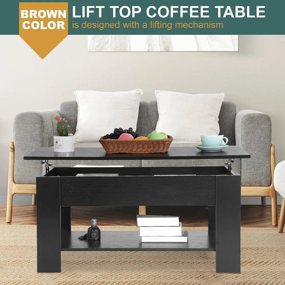 Wooden Lift Top Coffee Table with Storage Shelf