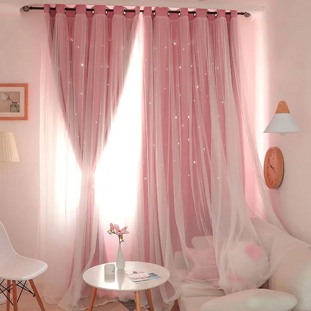 Double Layer Sheer Curtains with Hollow Stars