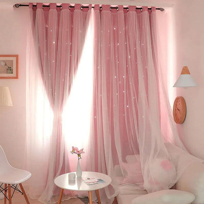 Double Layer Sheer Curtains with Hollow Stars