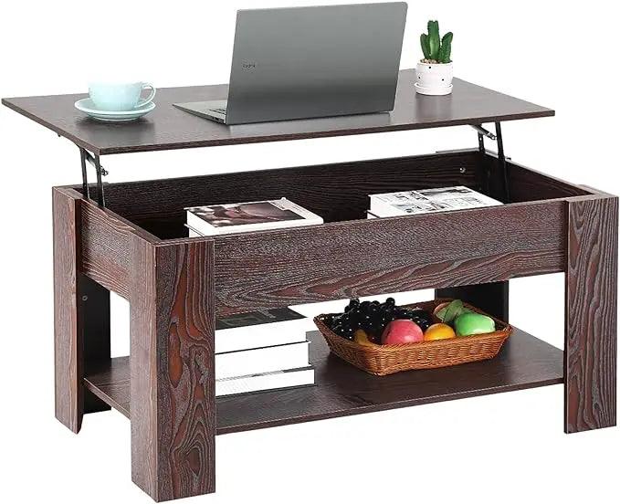 Wooden Lift Top Coffee Table with Storage Shelf