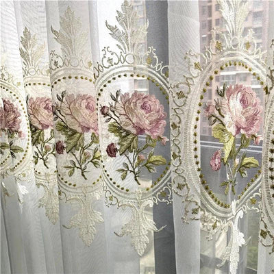 Luxury Peony Embroidery Tulle Curtains