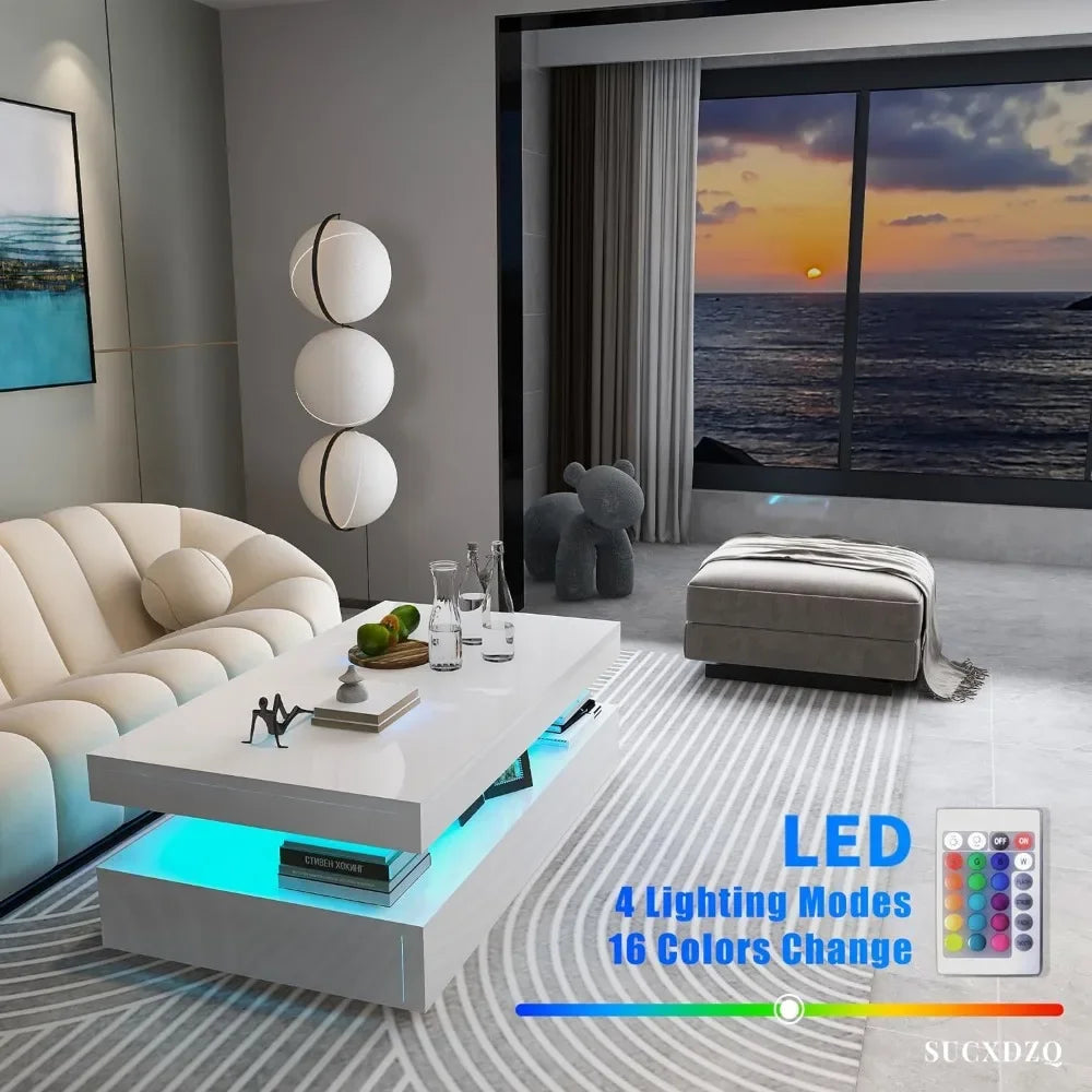 High Gloss Coffee Table with RGB LED Light