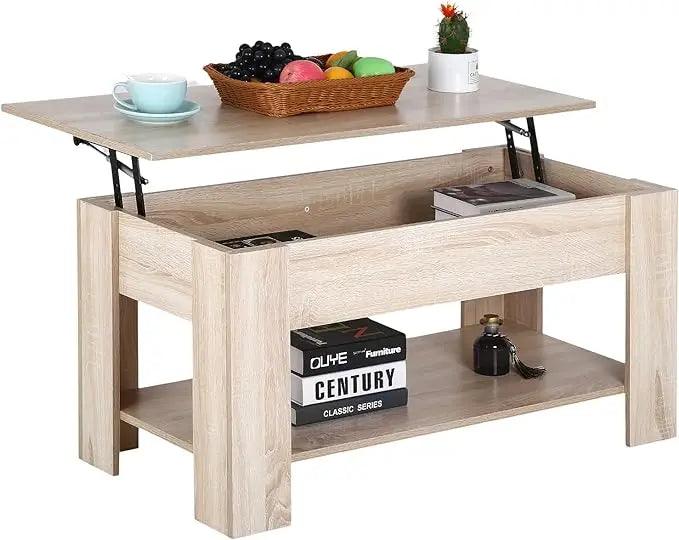 Wooden Lift Top Coffee Table with Storage Shelf