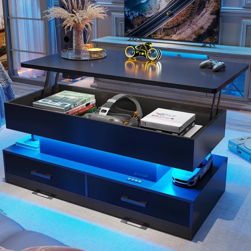 Lift Top Coffee Table with Storage & LED Lights