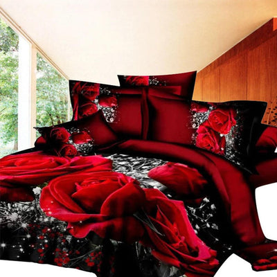 Romantic Elegance! Big Red Rose Floral Bedding Set