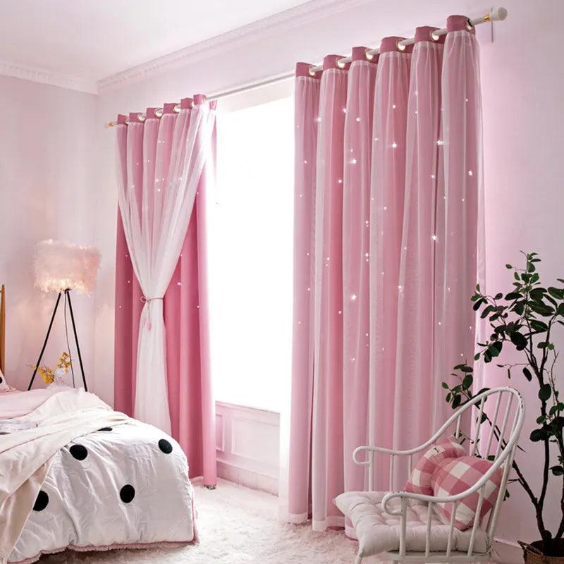 Double Layer Sheer Curtains with Hollow Stars