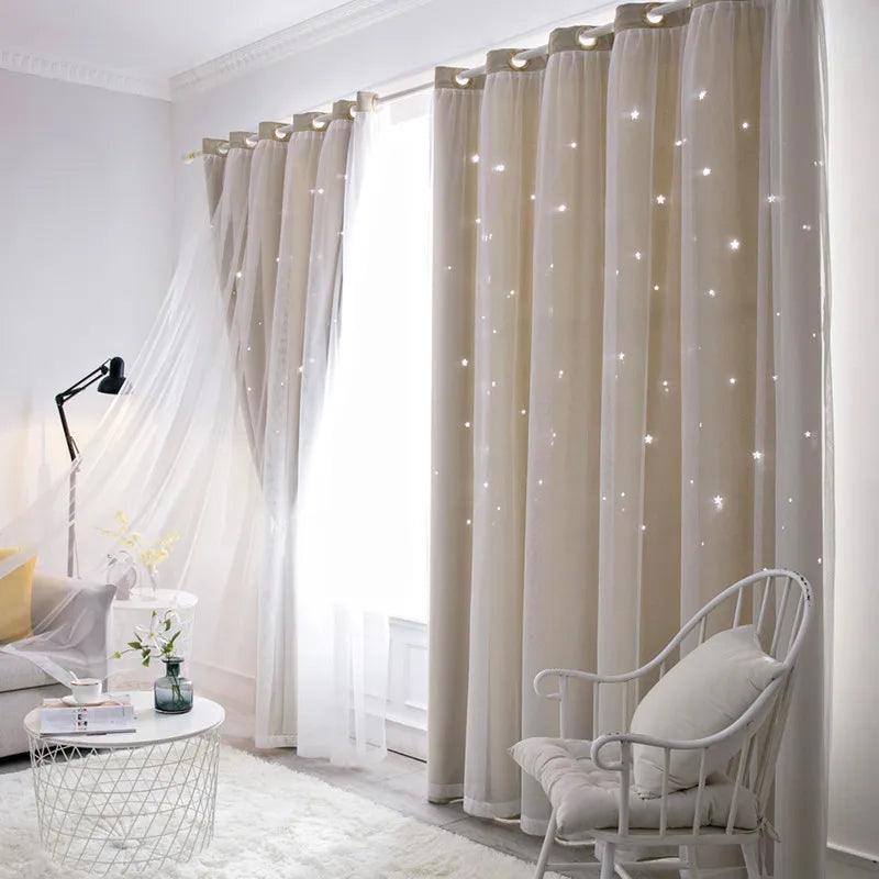 Double Layer Sheer Curtains with Hollow Stars