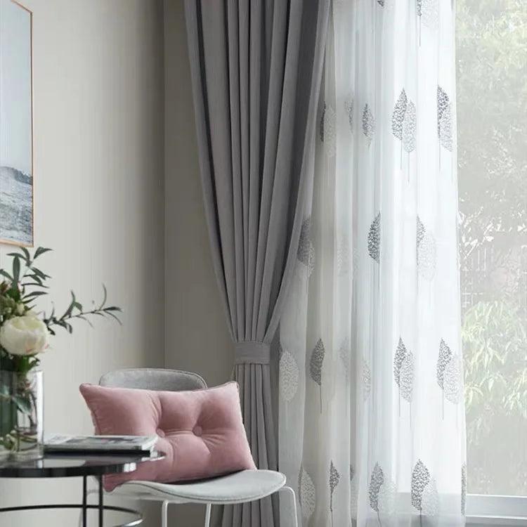 White Tree Embroidered Sheer Tulle Curtains