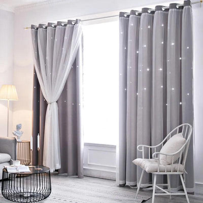 Double Layer Sheer Curtains with Hollow Stars