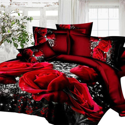 Romantic Elegance! Big Red Rose Floral Bedding Set