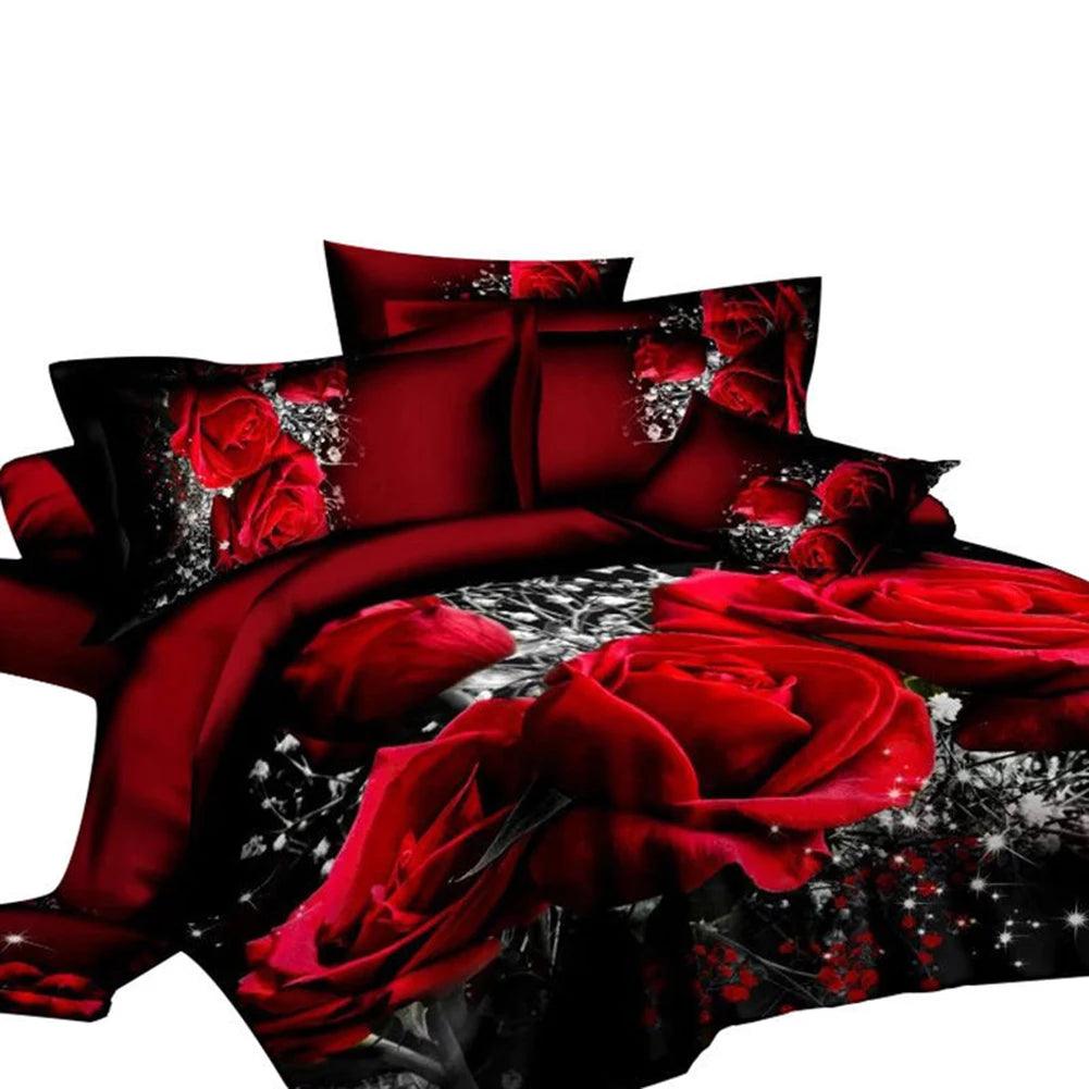 Romantic Elegance! Big Red Rose Floral Bedding Set