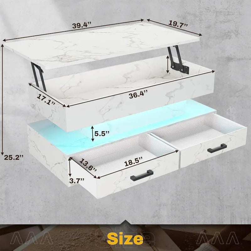 Lift Top Coffee Table with Storage & LED Lights