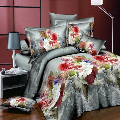 Romantic Elegance! Big Red Rose Floral Bedding Set