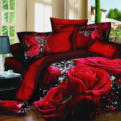 Romantic Elegance! Big Red Rose Floral Bedding Set