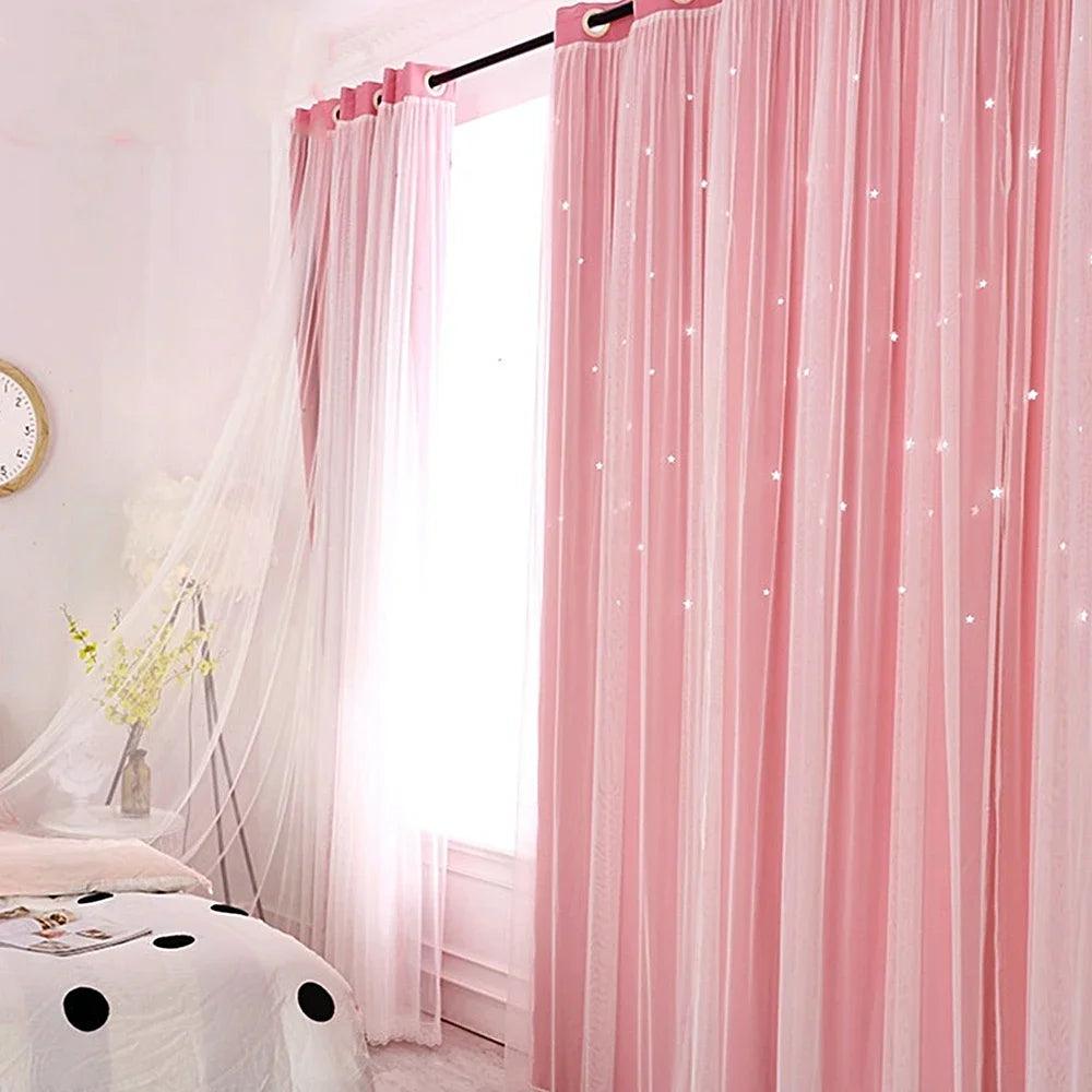 Double Layer Sheer Curtains with Hollow Stars